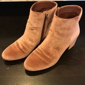 Steve Madden pink velvet booties.
